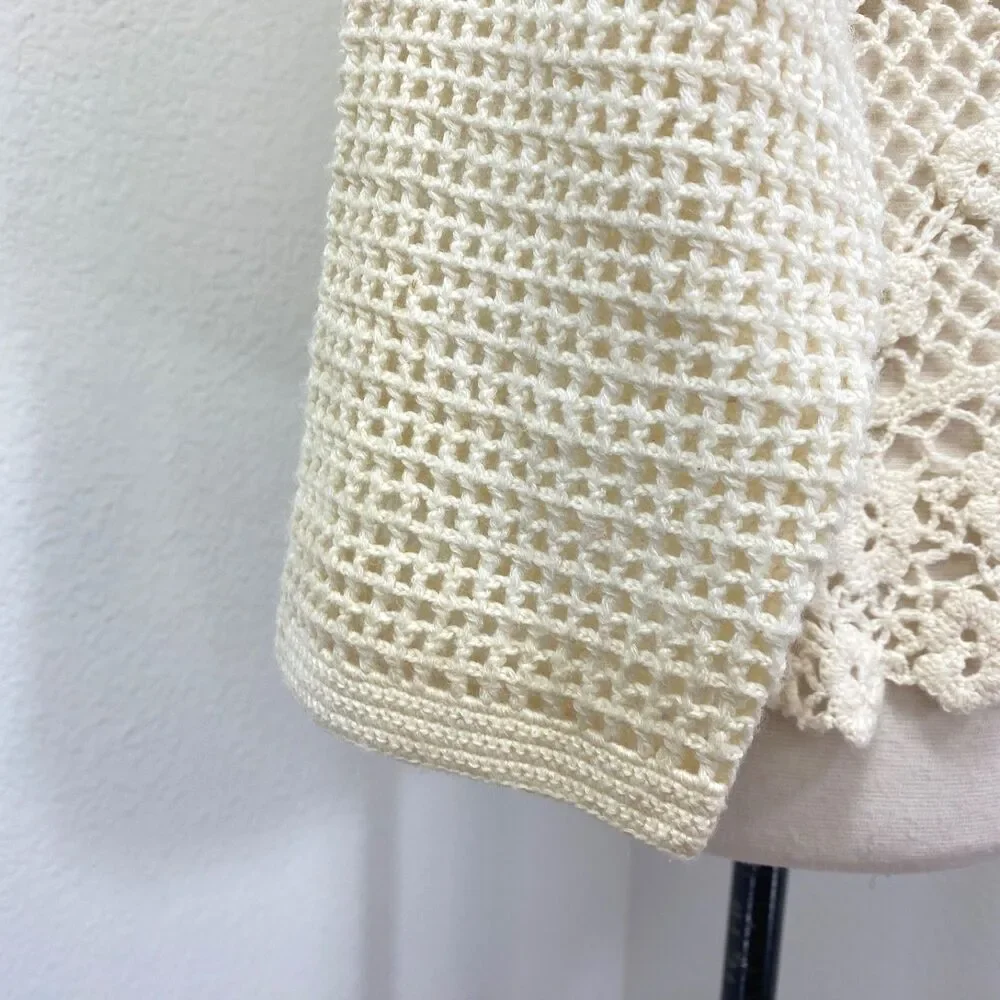Otto Ivory Crochet Velvet Patchwork Top Large Long Sleeves Romantic Boho Whimsy